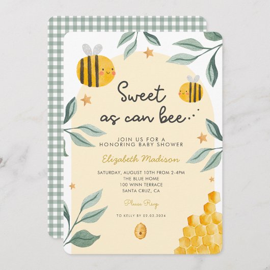 Waterverf Bee Honey Zoet Baby shower Kaart