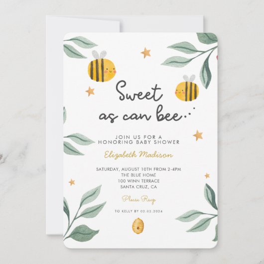 Waterverf Bee Honey Zoet Baby shower Kaart (Voorkant)