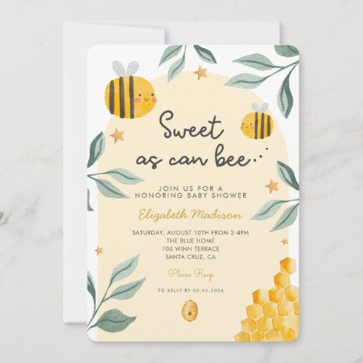 Waterverf Bee Honey Zoet Baby shower Kaart (Voorkant)