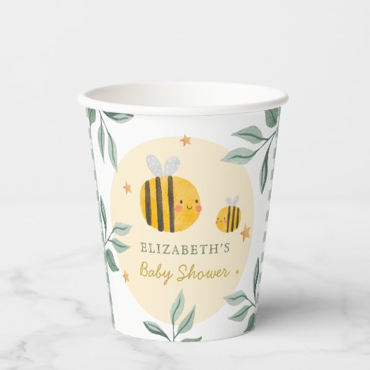 Waterverf Bee Honey Zoet Baby shower Papieren Bekers (Voorkant)