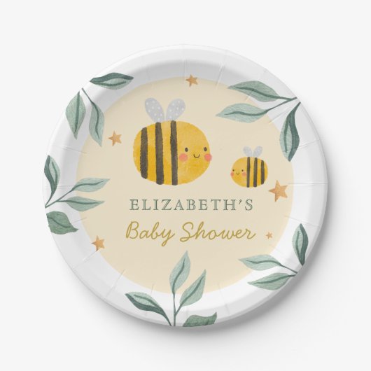 Waterverf Bee Honey Zoet Baby shower Papieren Bordje (Voorkant)