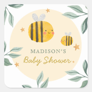 Waterverf Bee Honey Zoet Baby shower Vierkante Sticker