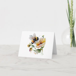 Waterverf Bee met Bord Geel Bloemen BLANK Kaart