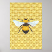 Waterverf Bee op Damask Poster (Voorkant)