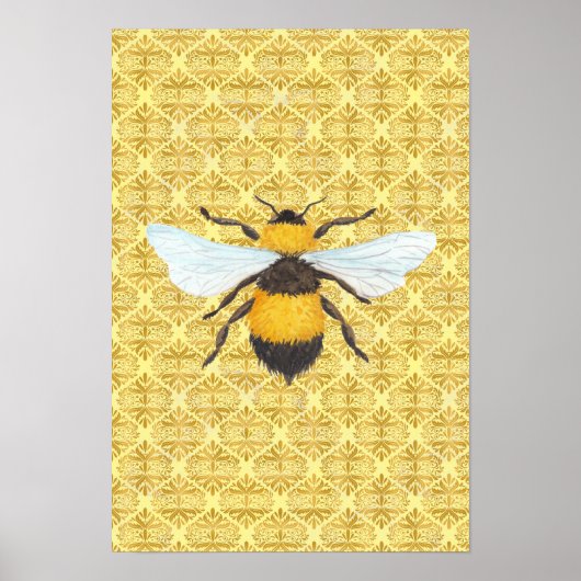 Waterverf Bee op Damask Poster (Voorkant)