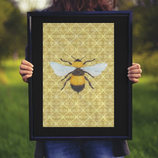 Waterverf Bee op Damask Poster