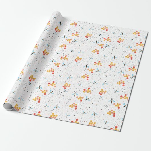Waterverf Bee Pattern Wrapping Paper Cadeaupapier (Uitgerold)