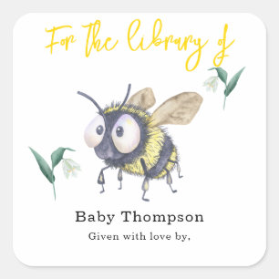Waterverf Bee - voor de bibliotheek van Vierkante Sticker