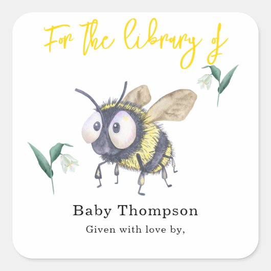 Waterverf Bee - voor de bibliotheek van Vierkante Sticker (Voorkant)