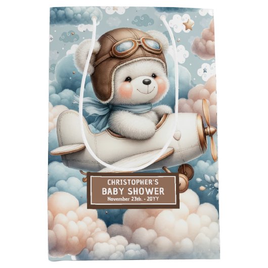 Waterverf Beer Baby shower Geschenktas met naam Medium Cadeauzakje (Voorkant)