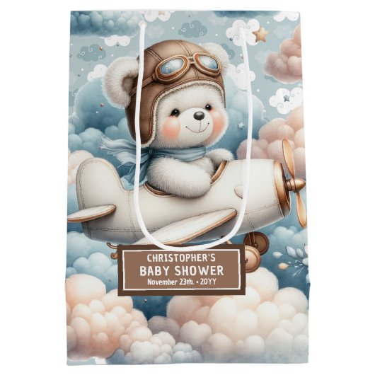 Waterverf Beer Baby shower Geschenktas met naam Medium Cadeauzakje (Achterkant)