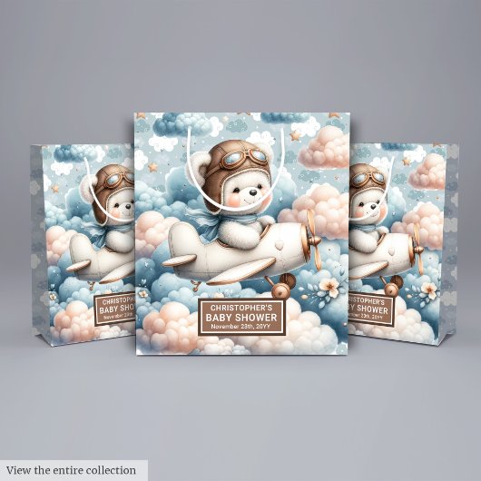Waterverf Beer Baby shower Geschenktas met naam Medium Cadeauzakje