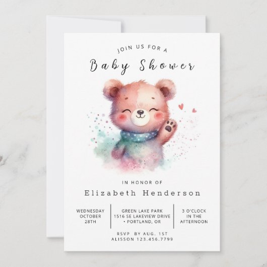 Waterverf Beer Baby shower Kaart (Voorkant)