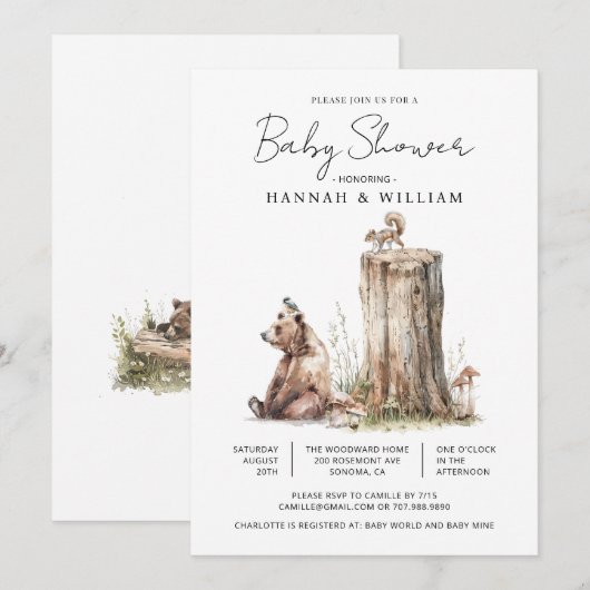 Waterverf Beer Baby shower Kaart (Voorkant / Achterkant)