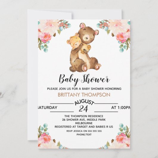 Waterverf Beer Baby shower Uitnodiging (Voorkant)