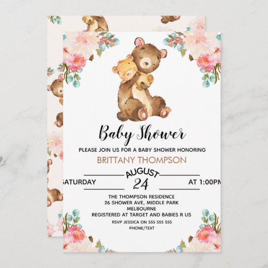 Waterverf Beer Baby shower Uitnodiging (Voorkant / Achterkant)
