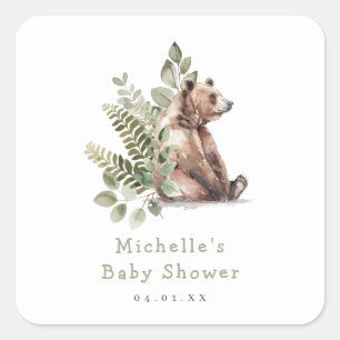 Waterverf Beer Baby shower Vierkante Sticker