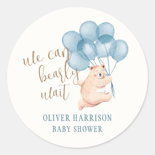 Waterverf Beer Blue Balloon Baby shower Ronde Sticker (Voorkant)