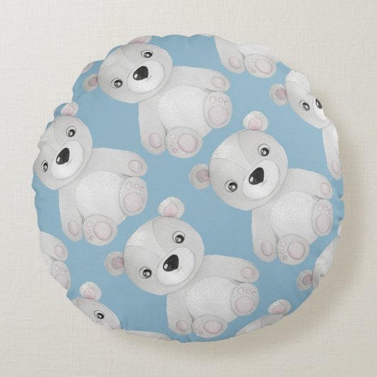 Waterverf Beer Blue Nursery Decor Rond Kussen (Voorkant)