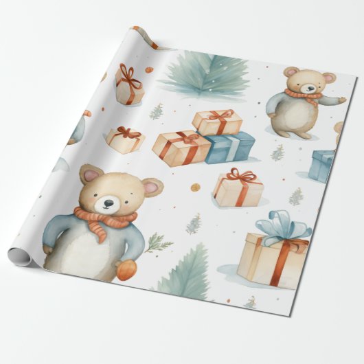  Waterverf Beer Cadeaupapier (Uitgerold)