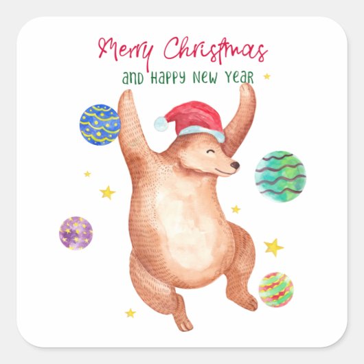 Waterverf Beer dansen met Ornamenten kerst Vierkante Sticker (Voorkant)