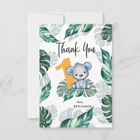 Waterverf Beer Eerste verjaardag Foto Bedankkaart (Voorkant)