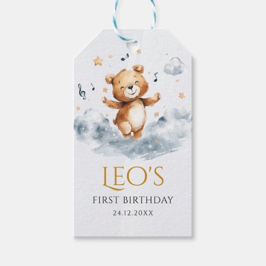 Waterverf Beer Eerste Verjaardag Gift Label Cadeaulabel (Voorkant)