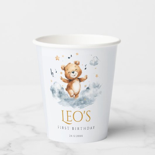 Waterverf Beer Eerste Verjaardag Papieren Cup Papieren Bekers (Voorkant)