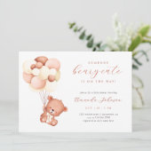 Waterverf Beer en luchtballonnen Baby shower Kaart (Staand voorkant)