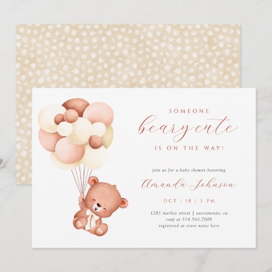 Waterverf Beer en luchtballonnen Baby shower Kaart (Voorkant / Achterkant)