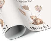 Waterverf beer foto 1e verjaardag modern cadeaupapier (Rol Hoek)