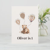 Waterverf beer foto 1e verjaardag modern kaart (Staand voorkant)