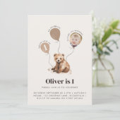 Waterverf beer foto 1e verjaardag modern kaart (Staand voorkant)