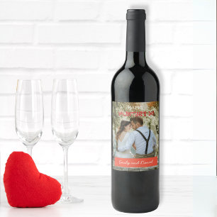 Waterverf Beer Foto Valentijnsdag gepersonaliseerd Wijn Etiket