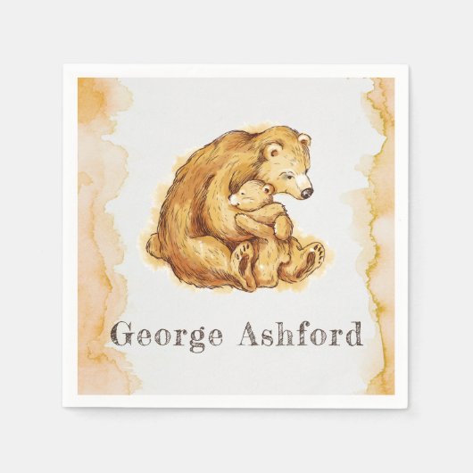 Waterverf Beer hand geschilderd Gepersonaliseerd Servet (Voorkant)