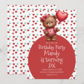 Waterverf Beer Hart Patroon Ballon Verjaardag Kaart (Voorkant / Achterkant)