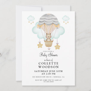 Waterverf Beer Hot Air Baby shower Invita Kaart