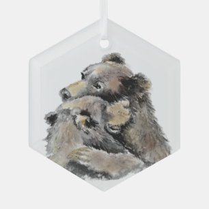 Waterverf Beer Hug Animal Wildlife Art Glas Ornament