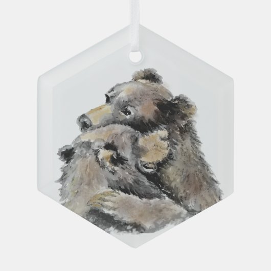 Waterverf Beer Hug Animal Wildlife Art Glas Ornament (Voorkant)
