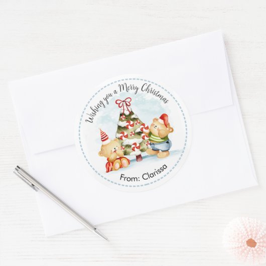 Waterverf Beer kerstboomfeestjes Ronde Sticker (Envelop)