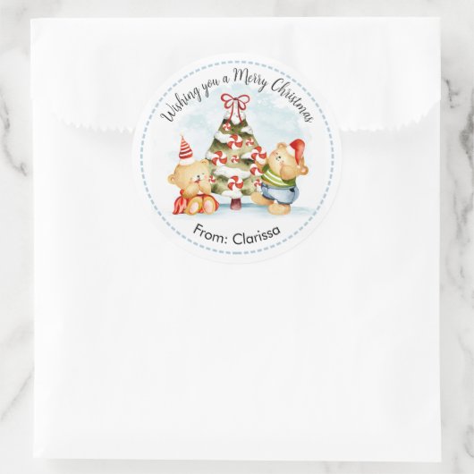 Waterverf Beer kerstboomfeestjes Ronde Sticker (Tas)