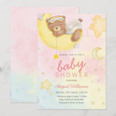 Waterverf beer meisje met manen/sterren baby showe kaart (Voorkant / Achterkant)