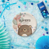 waterverf beer met ballonnen verjaardagspapier bor papieren bordje (Feest)