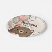 waterverf beer met ballonnen verjaardagspapier bor papieren bordje (Gekanteld)