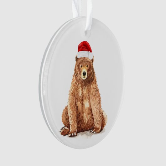 Waterverf Beer met Santa Hat Ornament (voorkant)