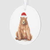 Waterverf Beer met Santa Hat Ornament (voorkant)