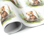 Waterverf Beer op log Cadeaupapier (Rol Hoek)