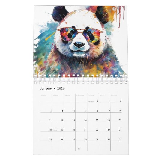 Waterverf Beer Panda Kalender (Jan 2026)