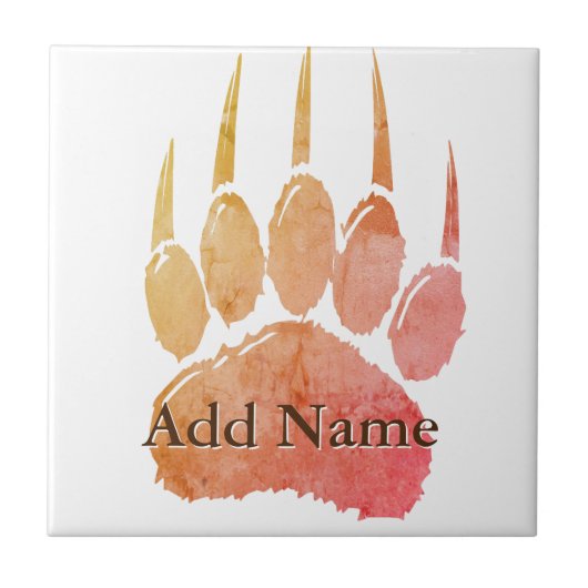Waterverf Beer Paw Print met aangepaste naam Tegeltje (Voorkant)