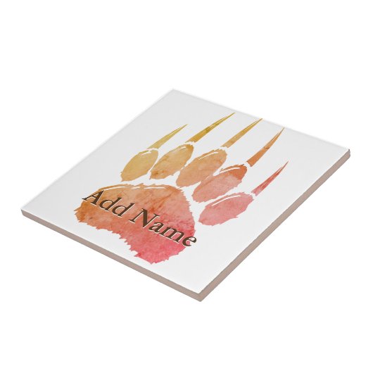 Waterverf Beer Paw Print met aangepaste naam Tegeltje (Zijkant)